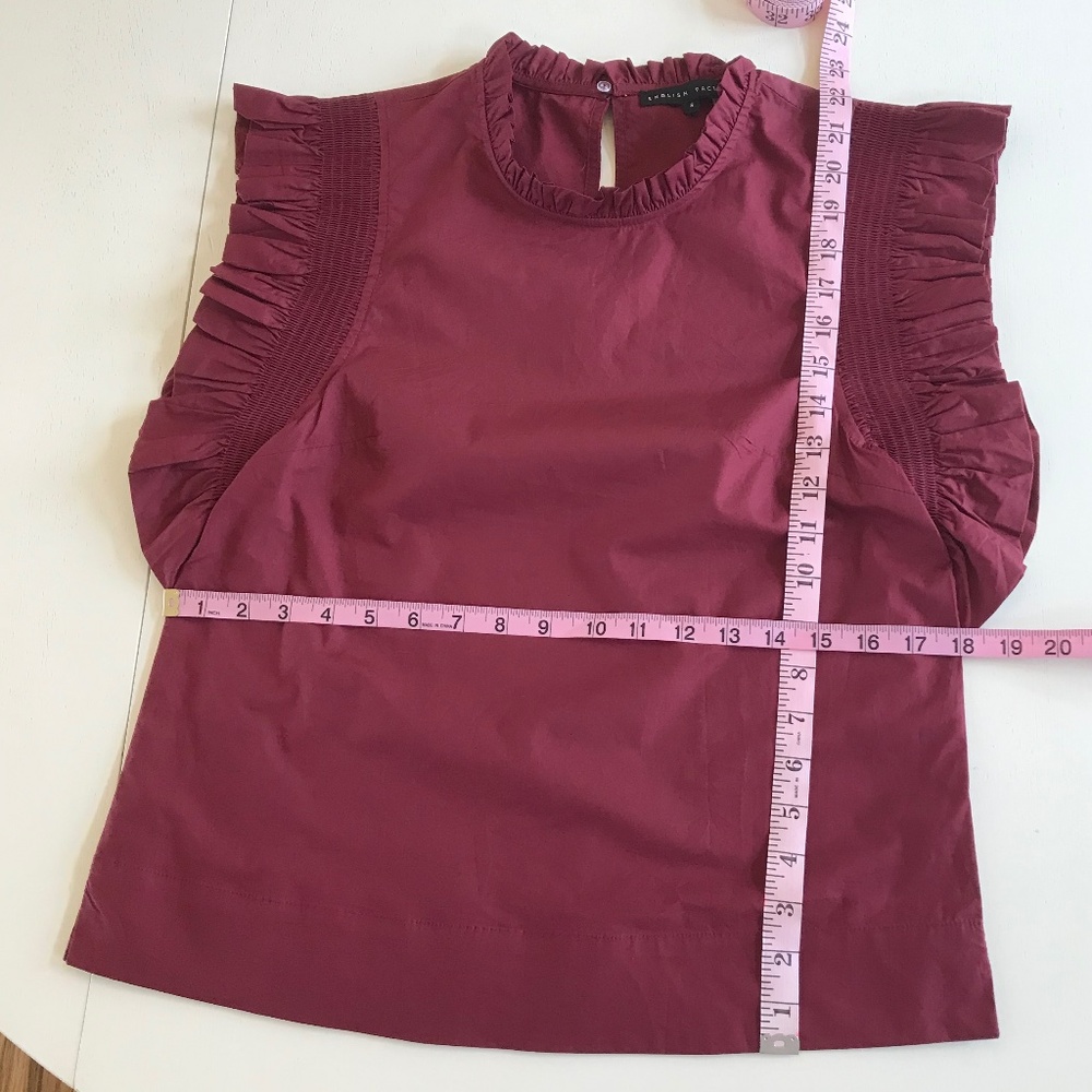 ENGLISH FACTORY BURGUNDY RUFFLE SLEEVE POPLIN TOP - Picture 12 of 12
